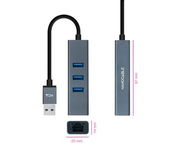 CONVERSOR USB 3.0 A ETHERNET GIGABIT + 3xUSB 3.0 15cm GRIS NANOCABLE