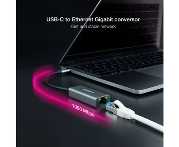CONVERSOR USB-C A ETHERNET GIGABIT 10/100/1000 15cm GRIS NANOCABLE