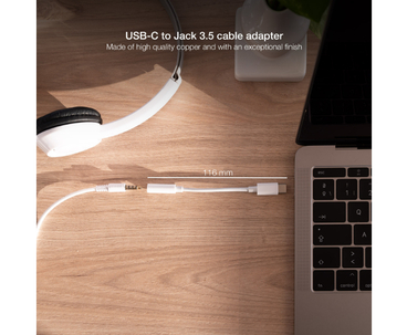 CABLE ADAPTADOR AUDIO USB-C/M A JACK 3.5/H 11CM BLANCO NANOCABLE