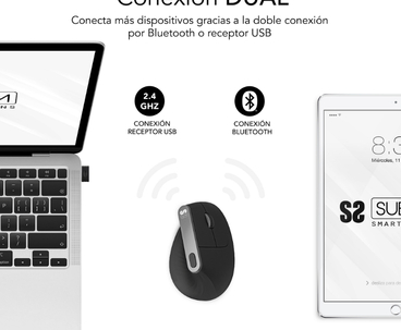 RATON OPTICO DUAL NATURE VERTICAL ERGO DUAL BATERIA NEGRO SUBBLIM