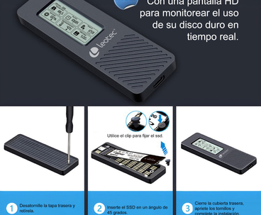 CAJA EXTERNA SSD M.2 NVMe CON PANTALLA LCD NEGRO LEOTEC